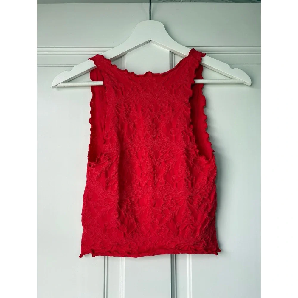 Free People Here For You Cropped Cami Tank Top M/L Red Textured Floral Lace - Picture 7 of 8